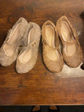 2 pairs Girls' Sparkle Jelly Mary Jane Shoes - Gold & Clear